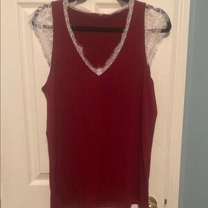 Elegant Lace Trim Burgundy Tank Top
